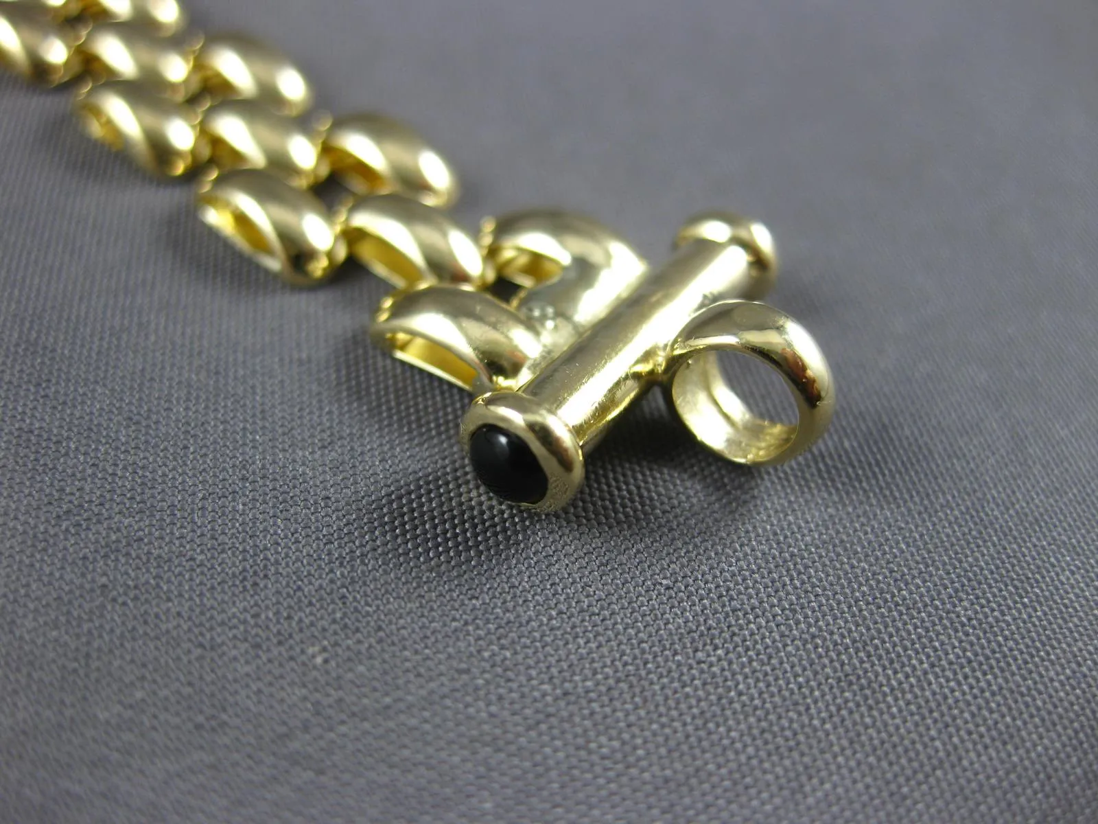 ESTATE EXTRA LONG AAA ONYX 14KT YELLOW GOLD 3D PANTHER TOGGLE BRACELET #27166