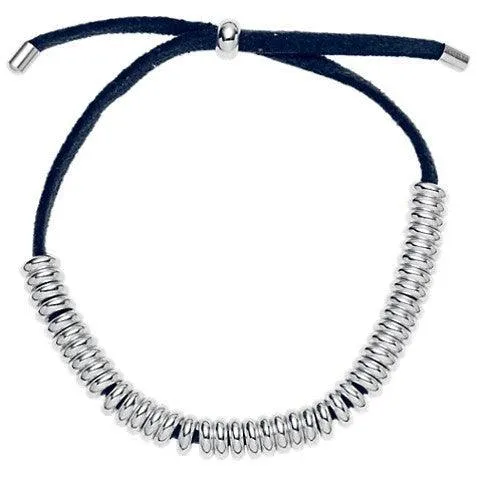 Estella Bartlett Emily Silver Plated Ring Suede Bracelet, Navy