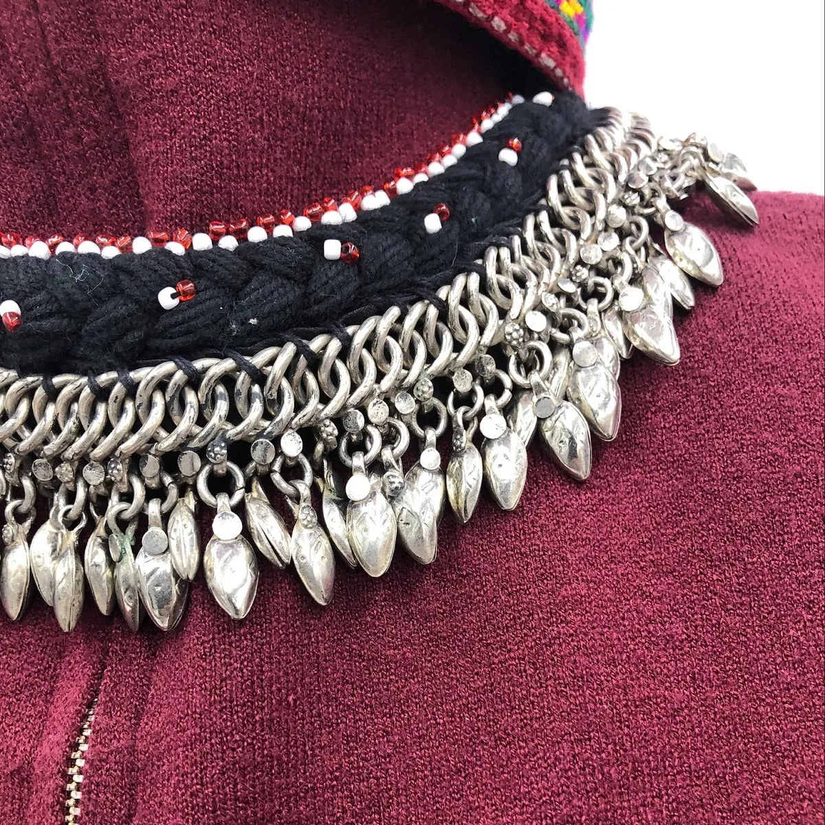 Ethnic Choker Necklace with Silver Metal Heart Beads