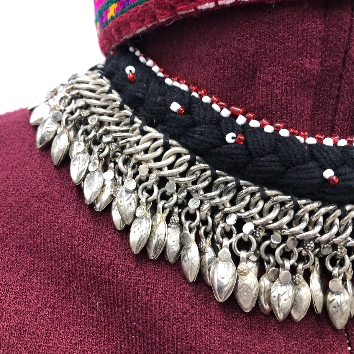 Ethnic Choker Necklace with Silver Metal Heart Beads