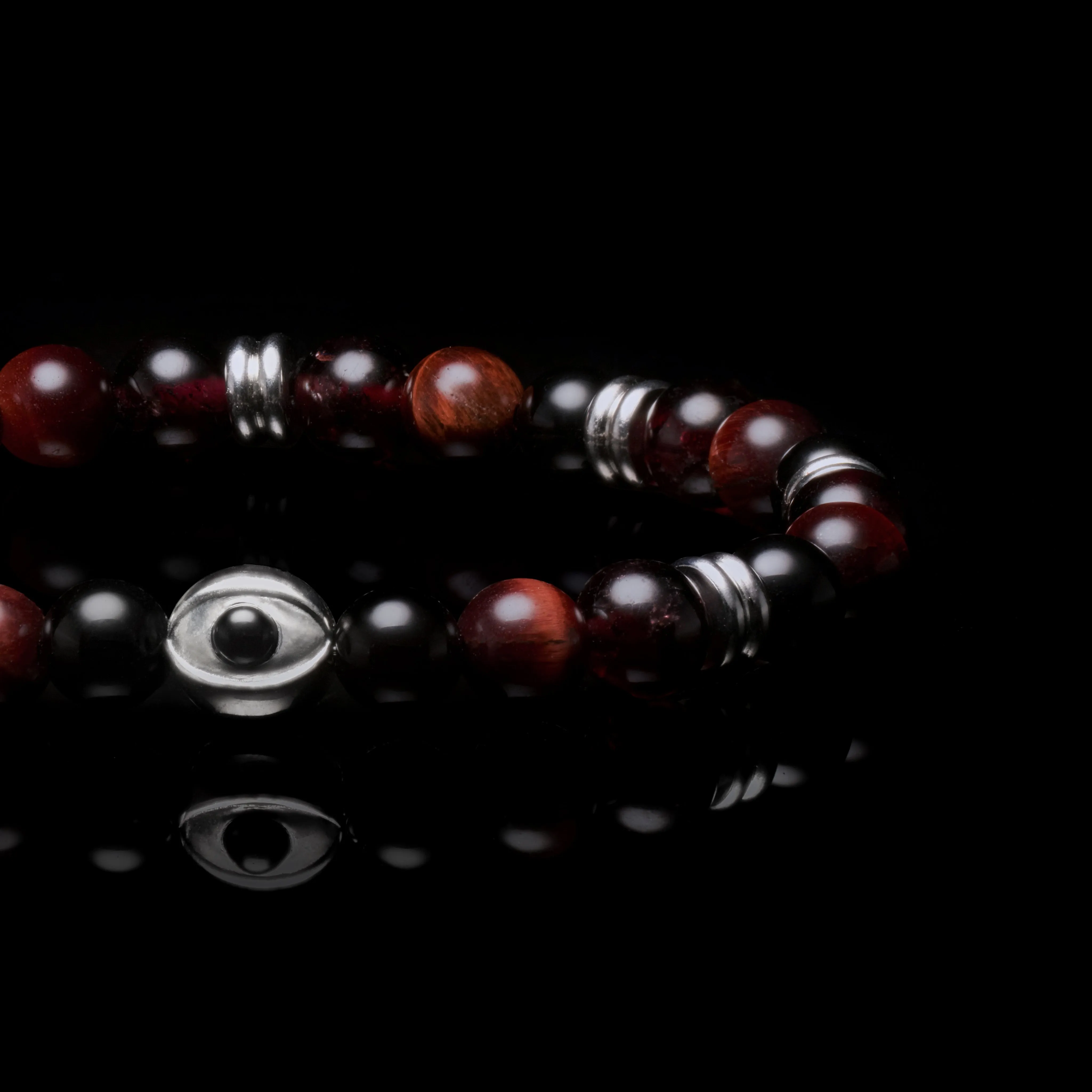 Evil Eye Red Tiger Eye Beaded Bracelet