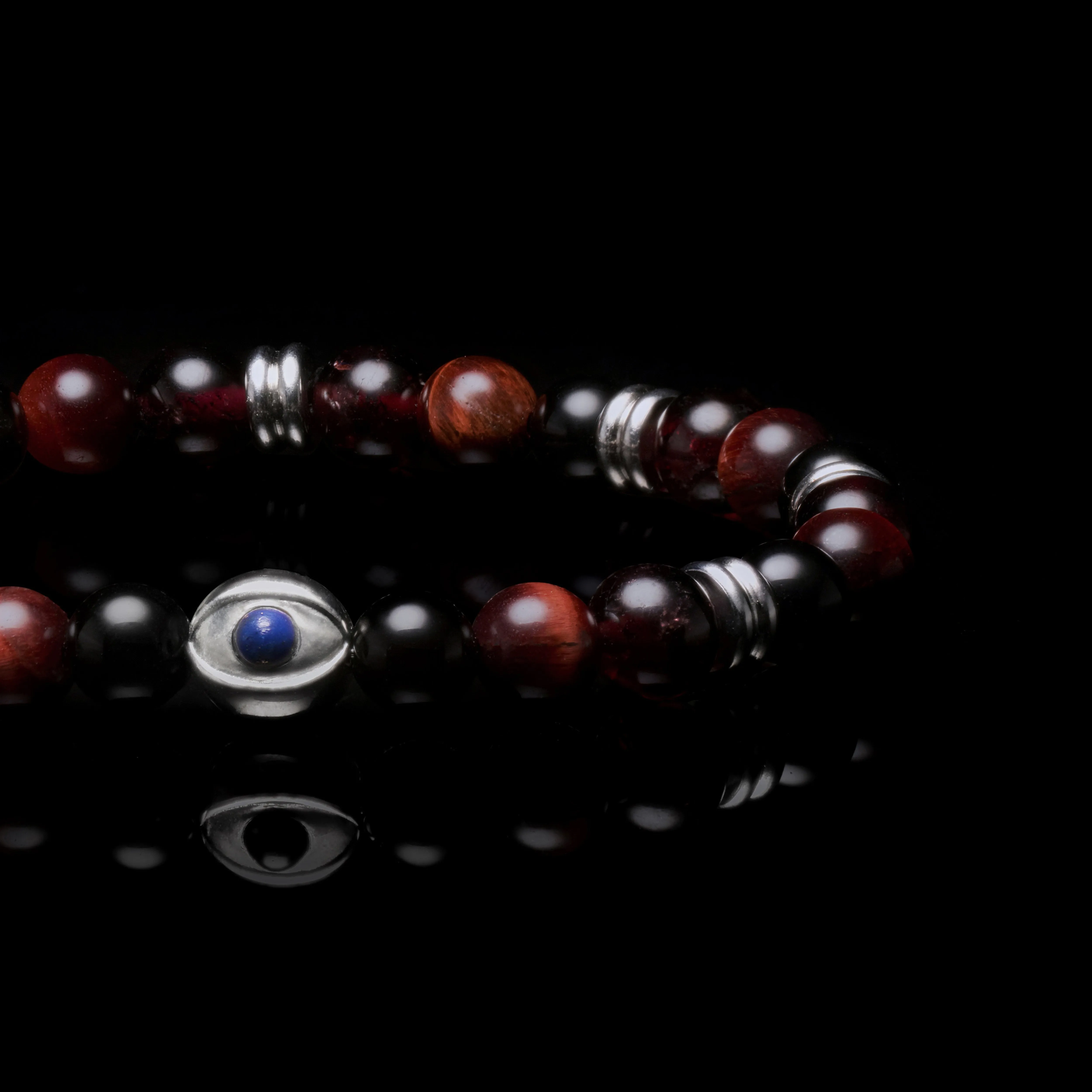 Evil Eye Red Tiger Eye Beaded Bracelet