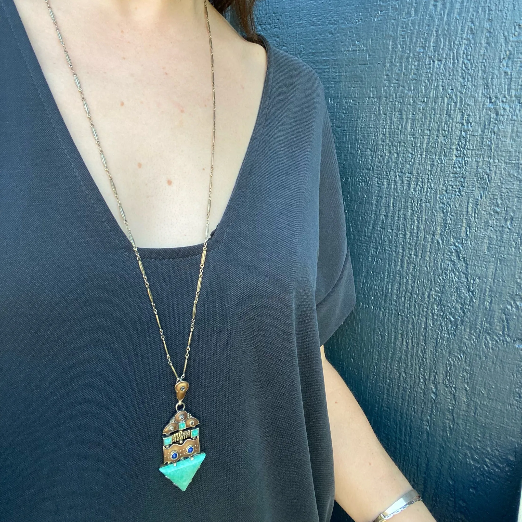 Exciting German Art Deco Pendant & Chain by Fahrner