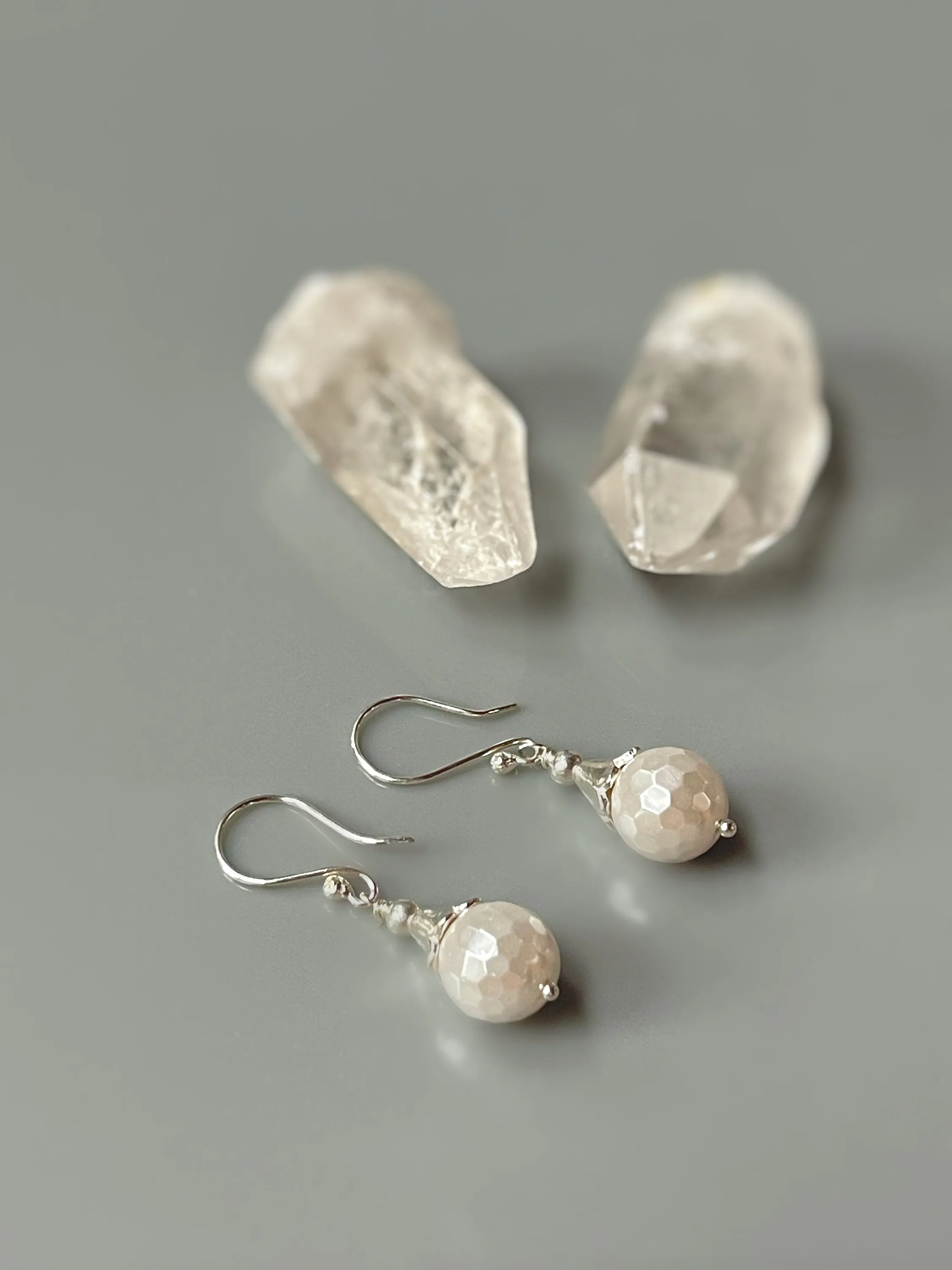 Facetted Pearl Earrings Dangle Sterling Silver