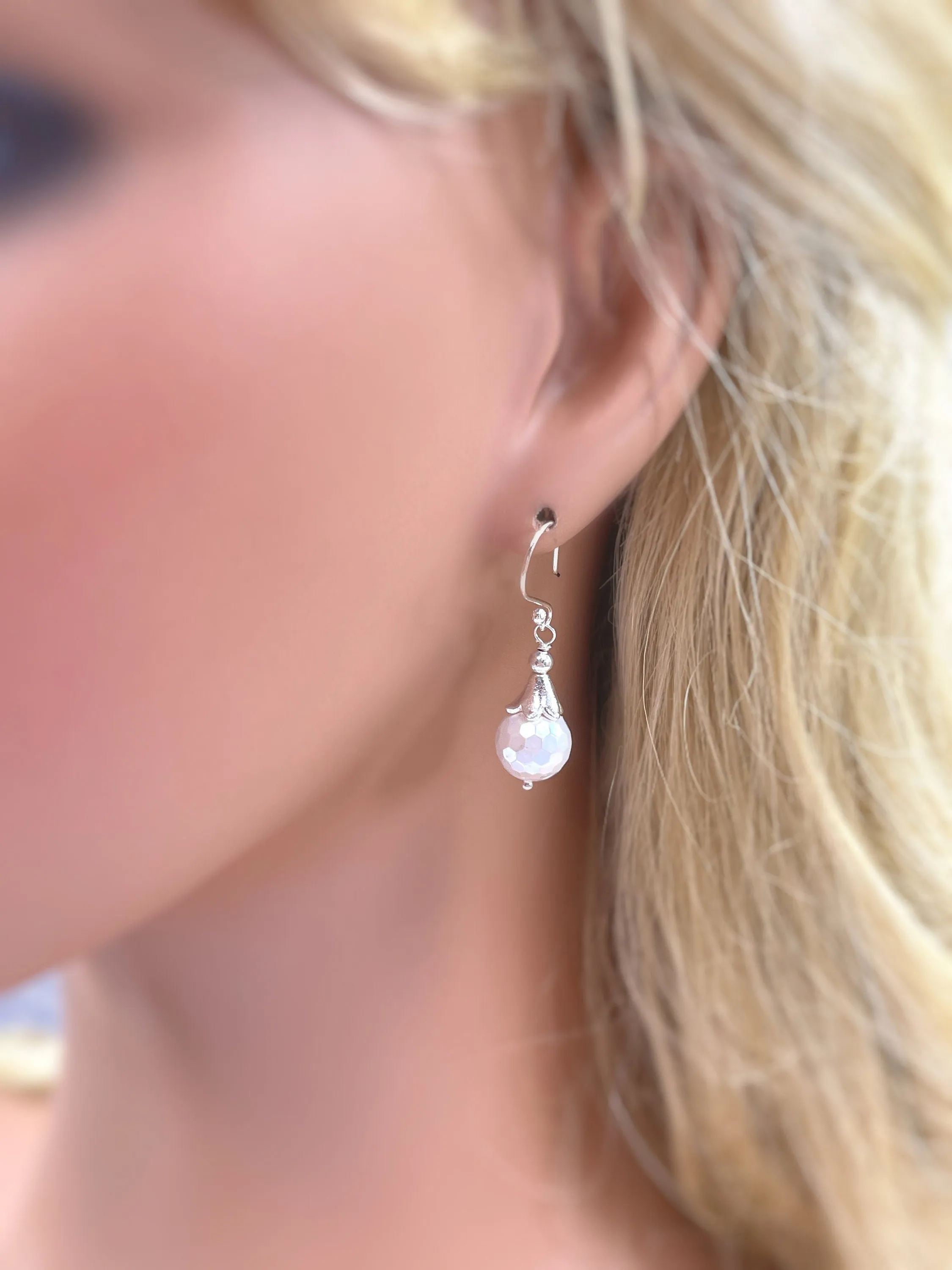 Facetted Pearl Earrings Dangle Sterling Silver