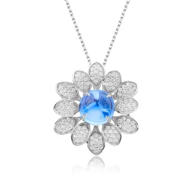 Flower Shape Round Blue Topaz Necklace