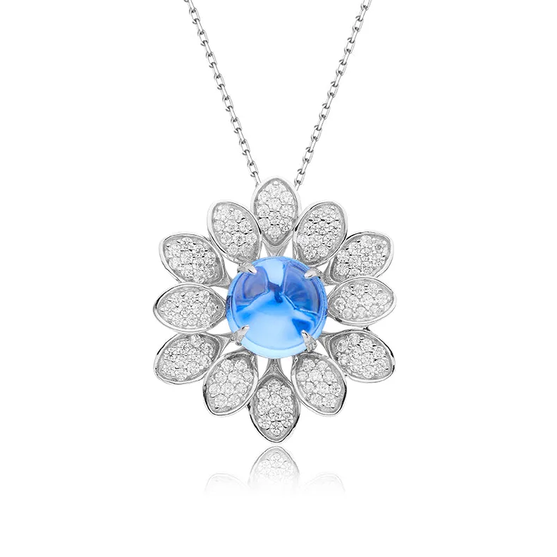 Flower Shape Round Blue Topaz Necklace