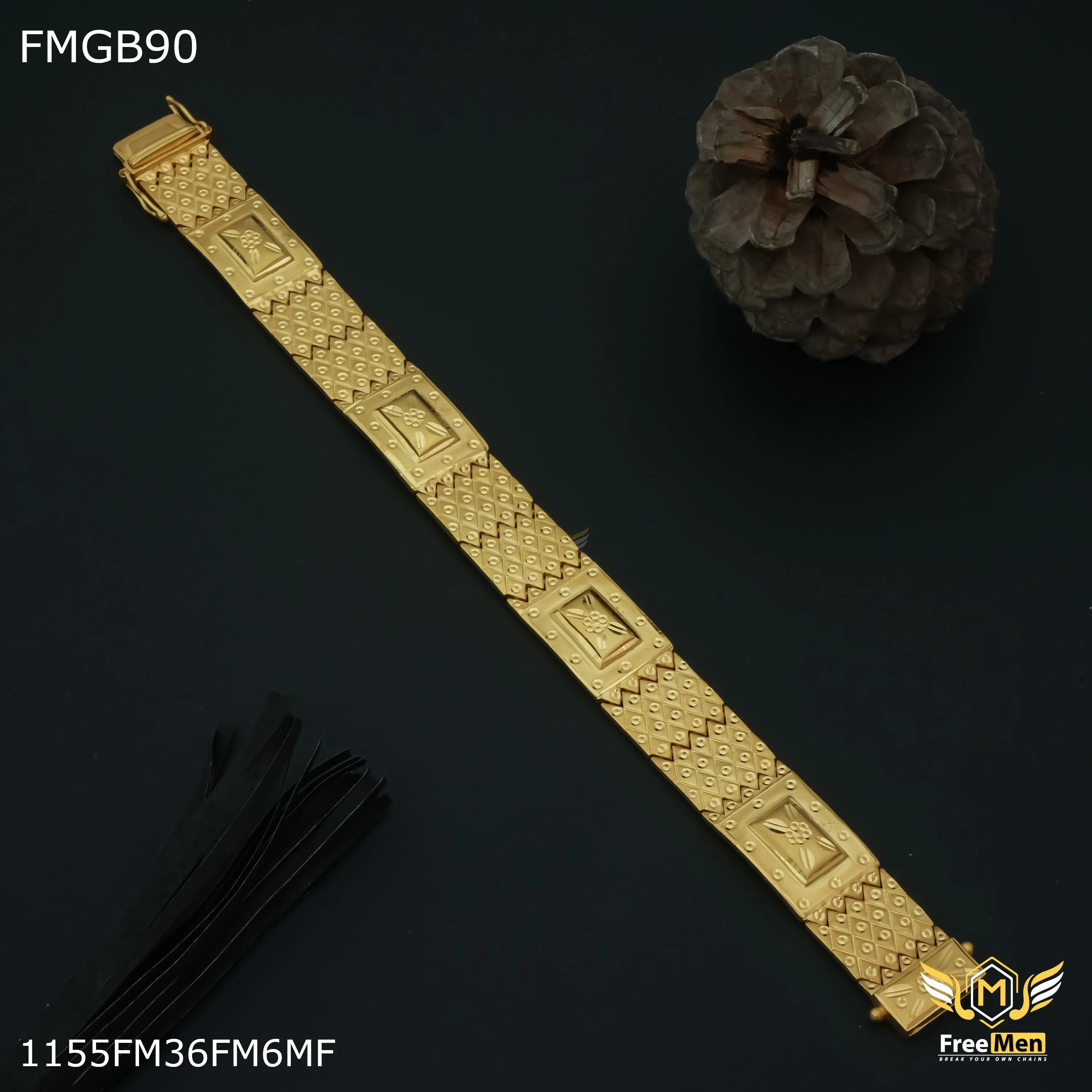 Freemen Box cuttitng diamond shape gold plated Bracelet for Men - FMGB90