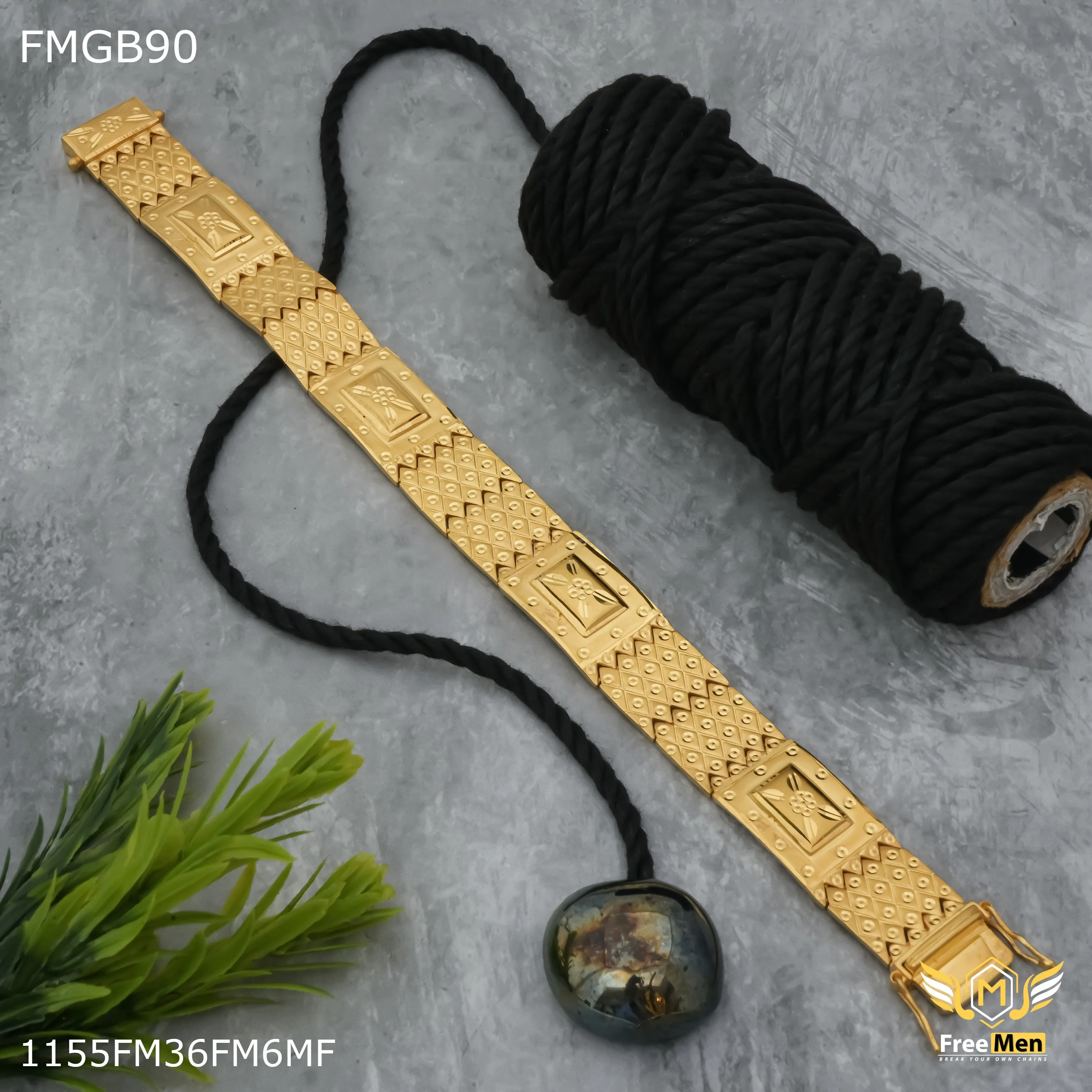 Freemen Box cuttitng diamond shape gold plated Bracelet for Men - FMGB90