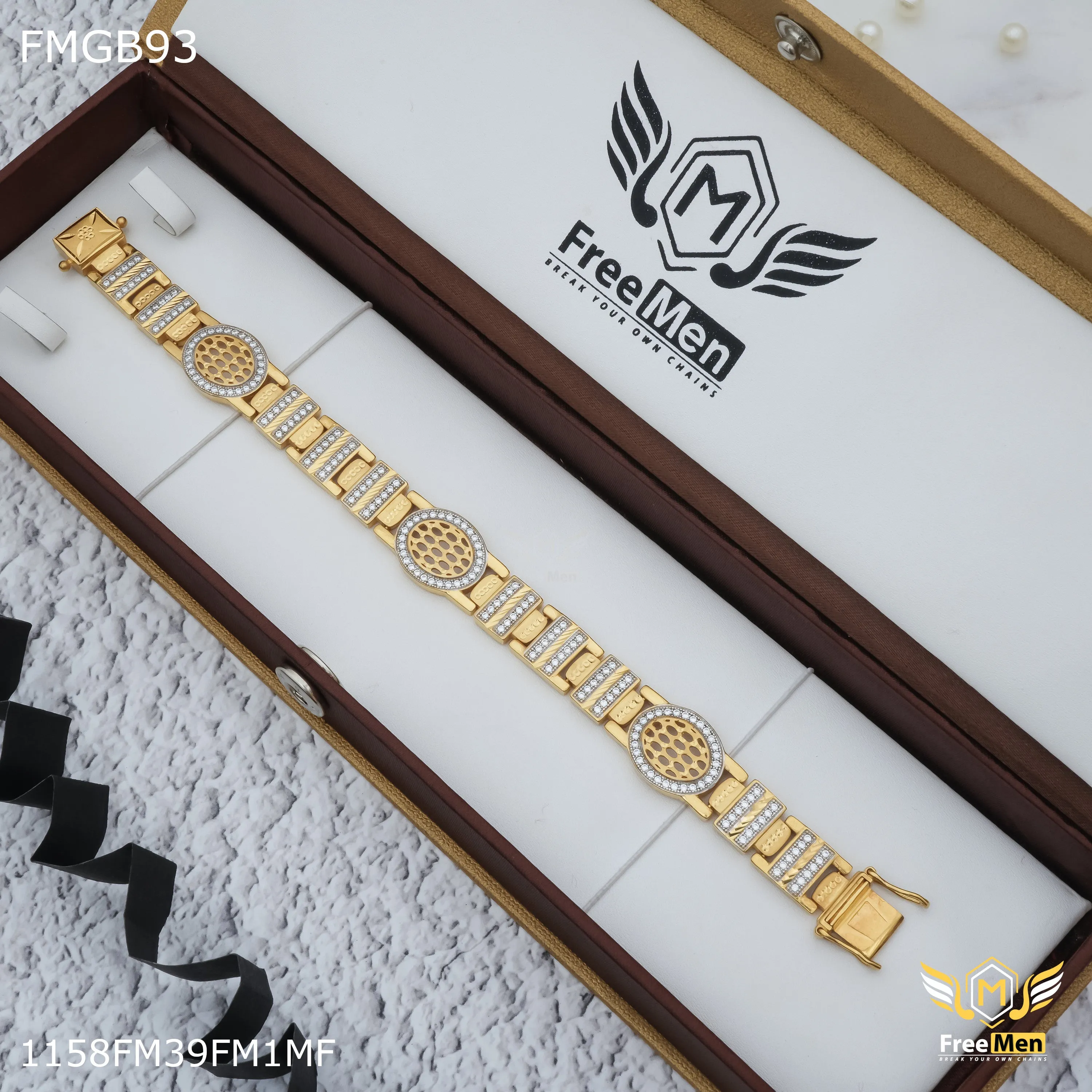 Freemen Fantastic Netball  rhodium Gold plated Bracelet for Men - FMB93