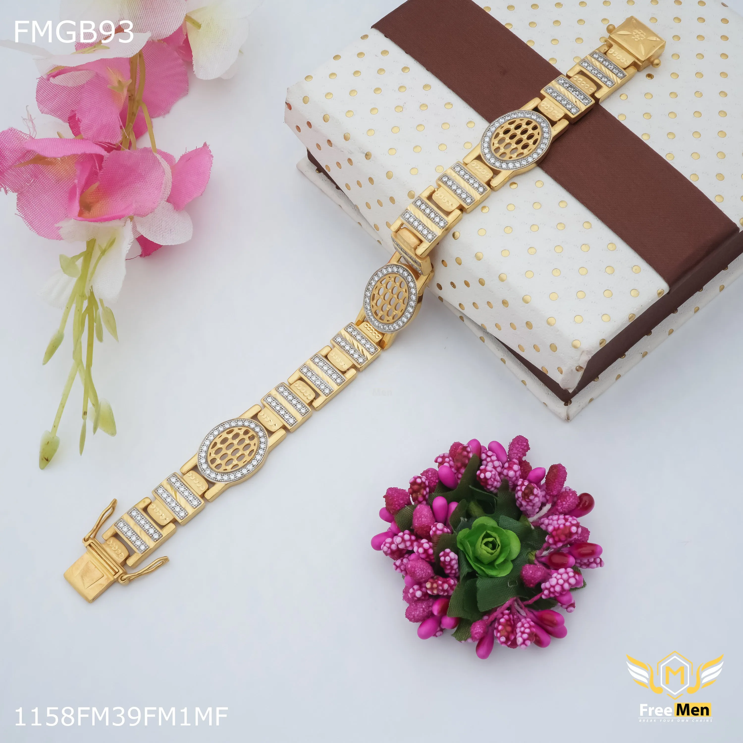 Freemen Fantastic Netball  rhodium Gold plated Bracelet for Men - FMB93