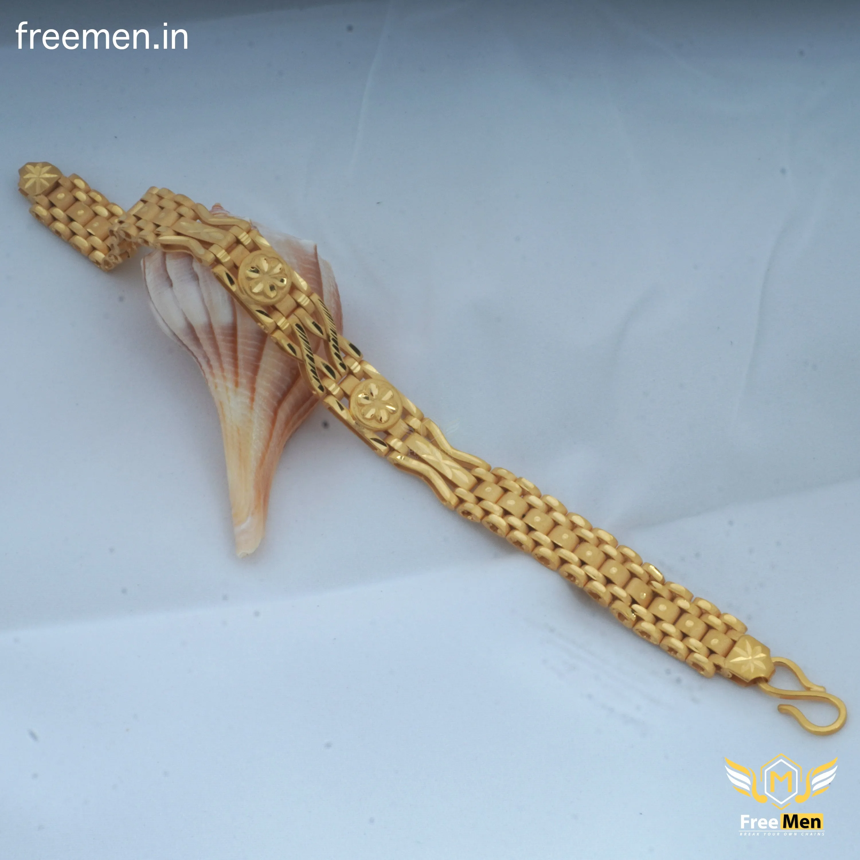 Freemen Flower Design Gold Plated Bracelet for Men - FM085