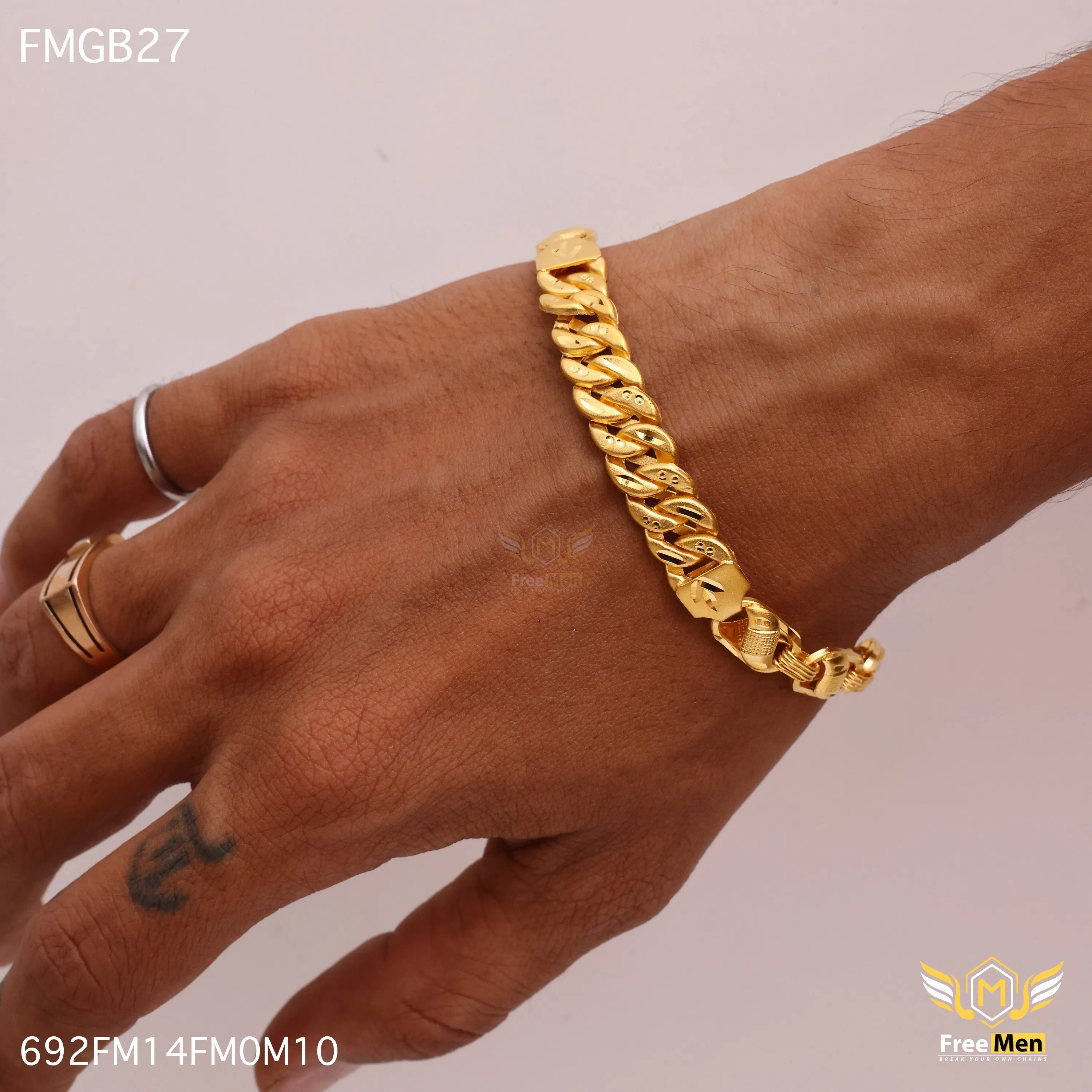 Freemen  Gold Plated Attention Atta Bracelet for Men - FMGB27