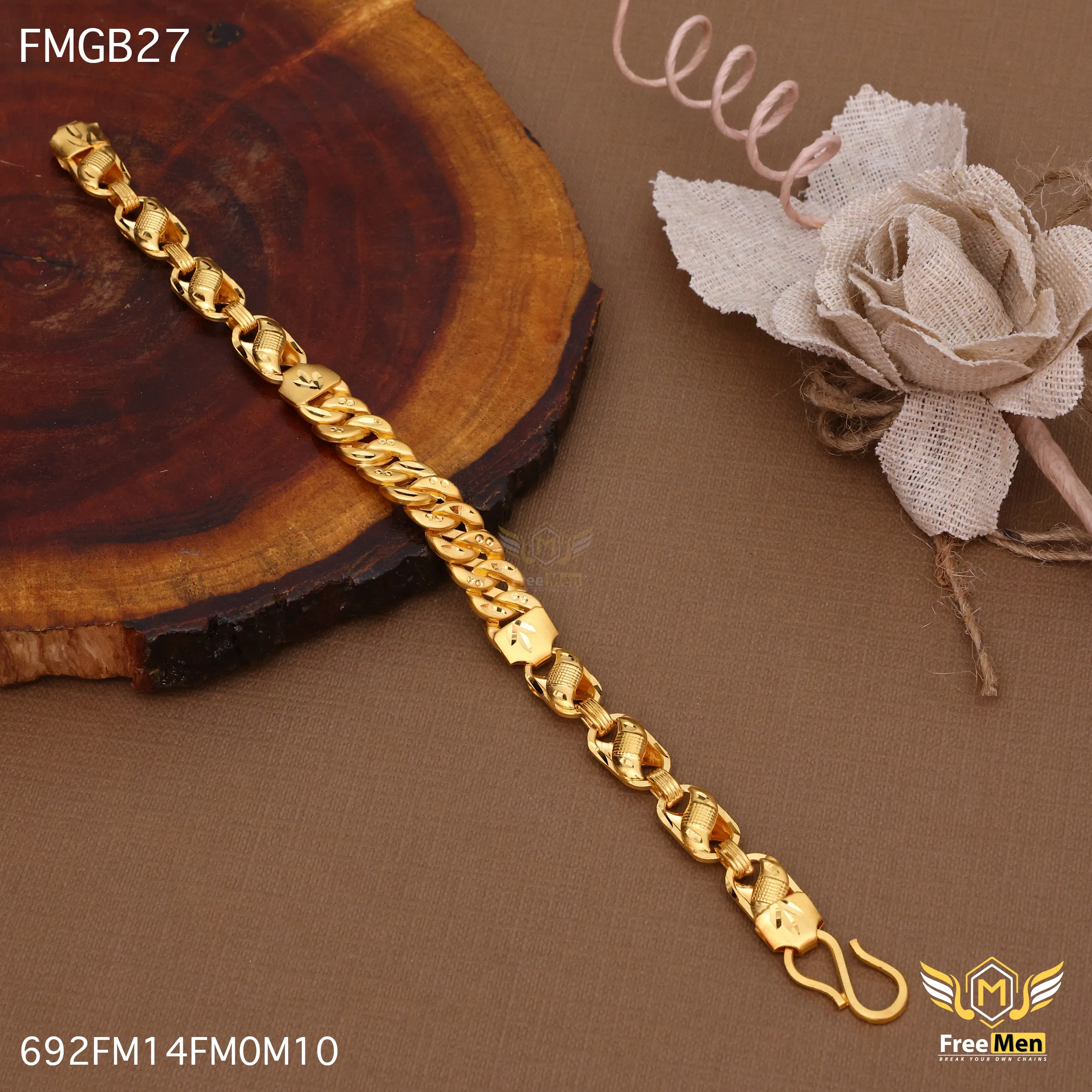 Freemen  Gold Plated Attention Atta Bracelet for Men - FMGB27