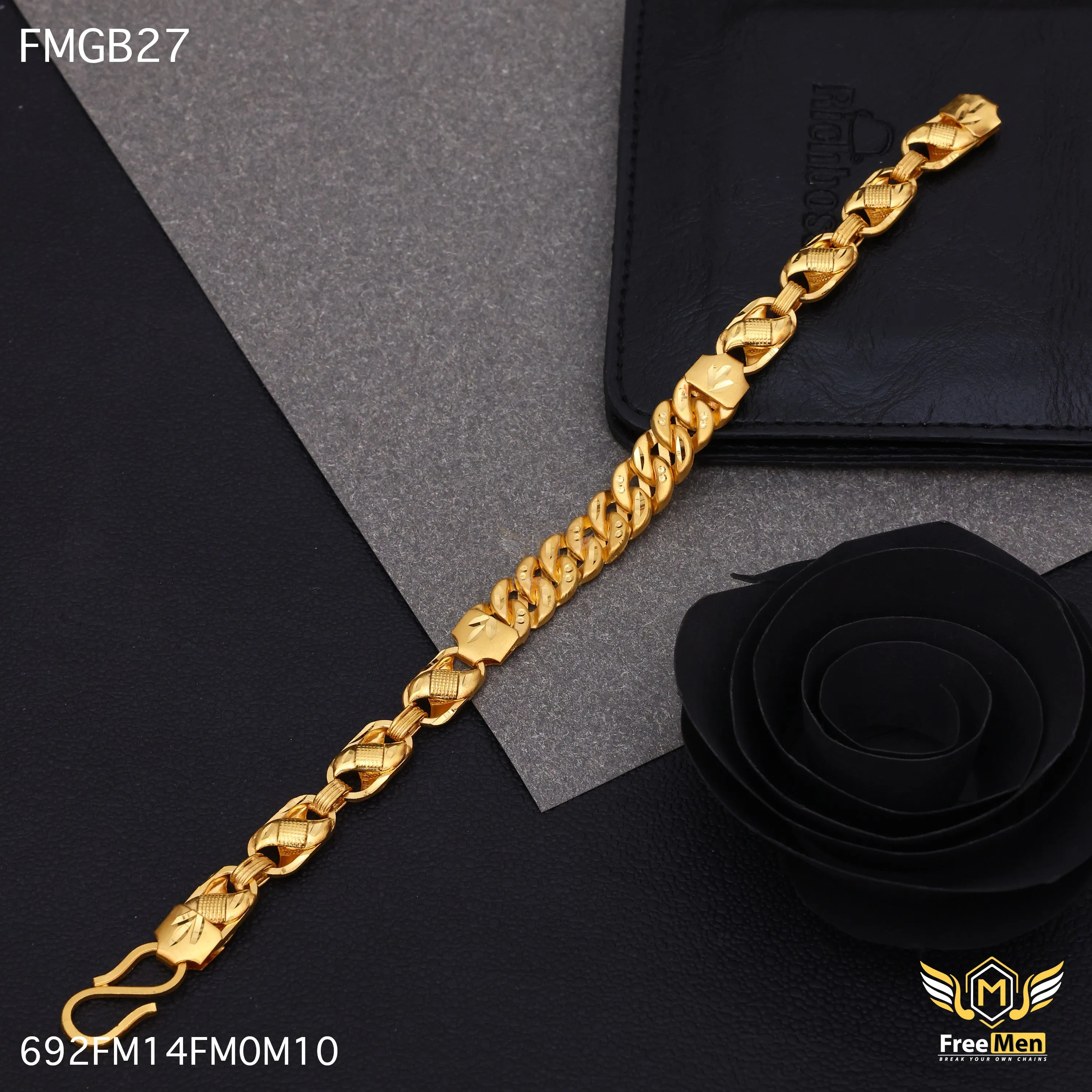 Freemen  Gold Plated Attention Atta Bracelet for Men - FMGB27