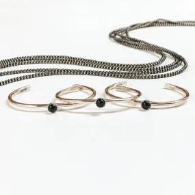 G. Skeets | Navajo Handmade Sterling Silver Cuff with Circle Black Onyx Stone