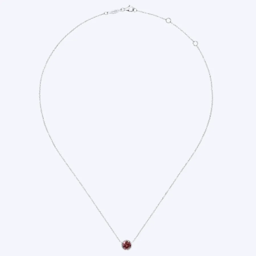 Garnet and Diamond Halo Pendant Necklace
