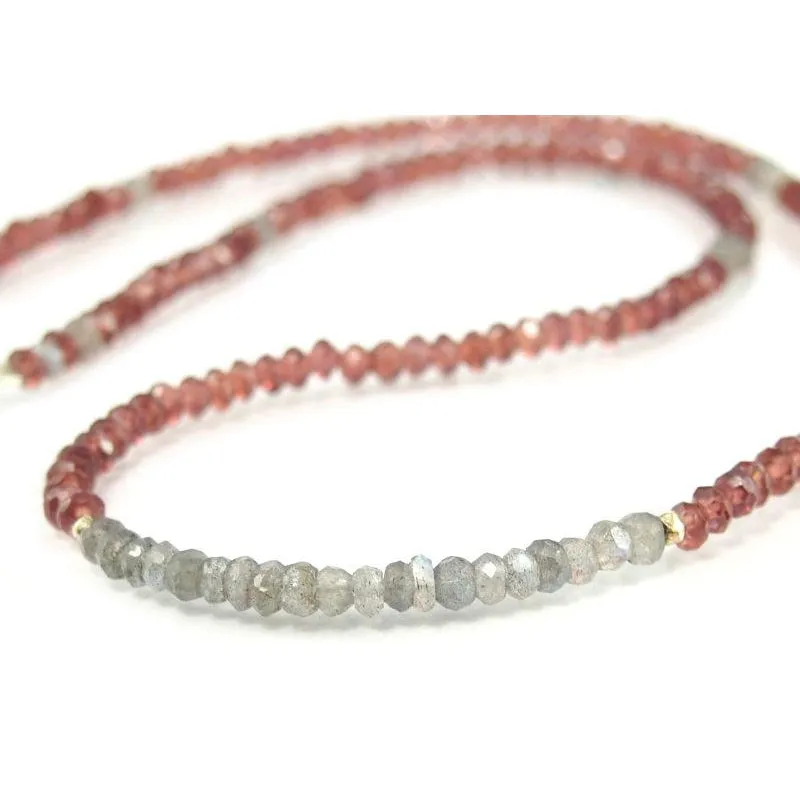 Garnet and Labradorite Necklace with Sterling Silver Lobster Clasp