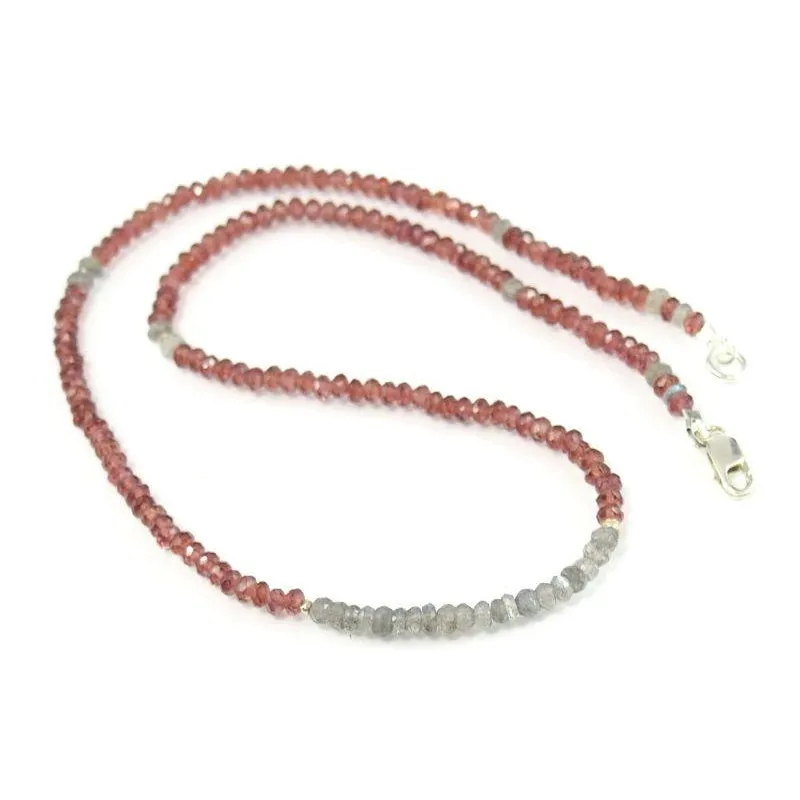 Garnet and Labradorite Necklace with Sterling Silver Lobster Clasp