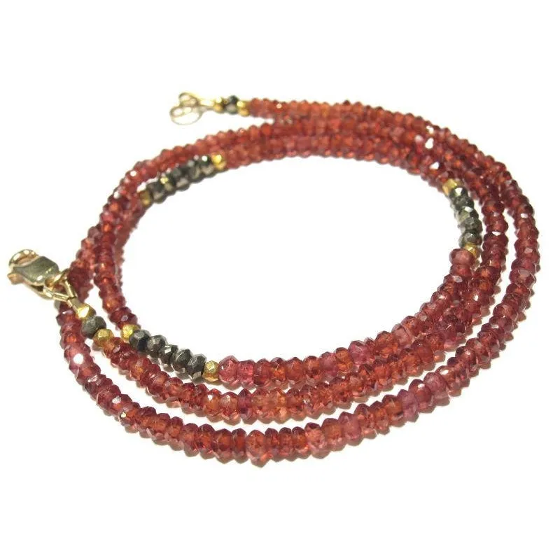 Garnet and Pyrite Necklace with Gold Filled Lobster Claw Clasp