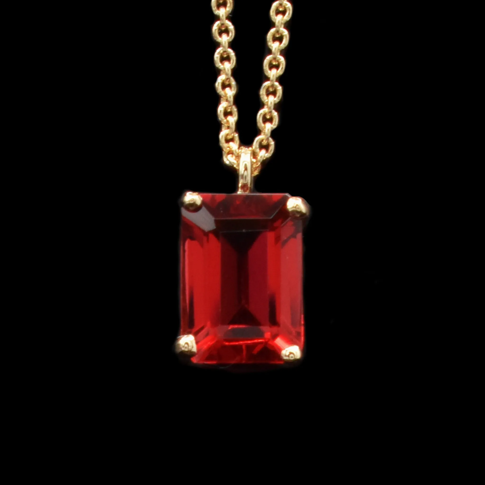 Garnet Gold Birthstone Necklace Emerald Cut