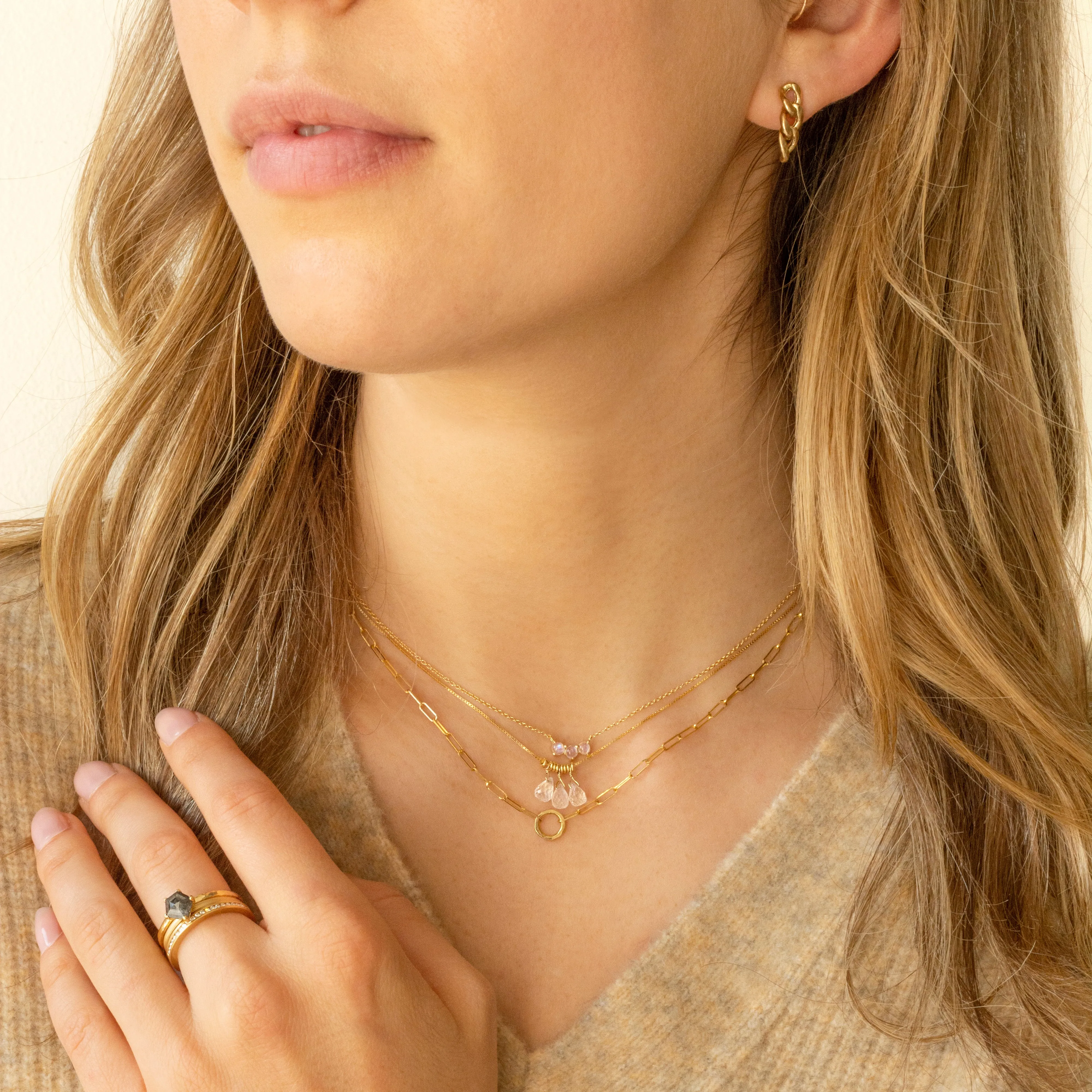 Gemstone Trio Crescent Necklace