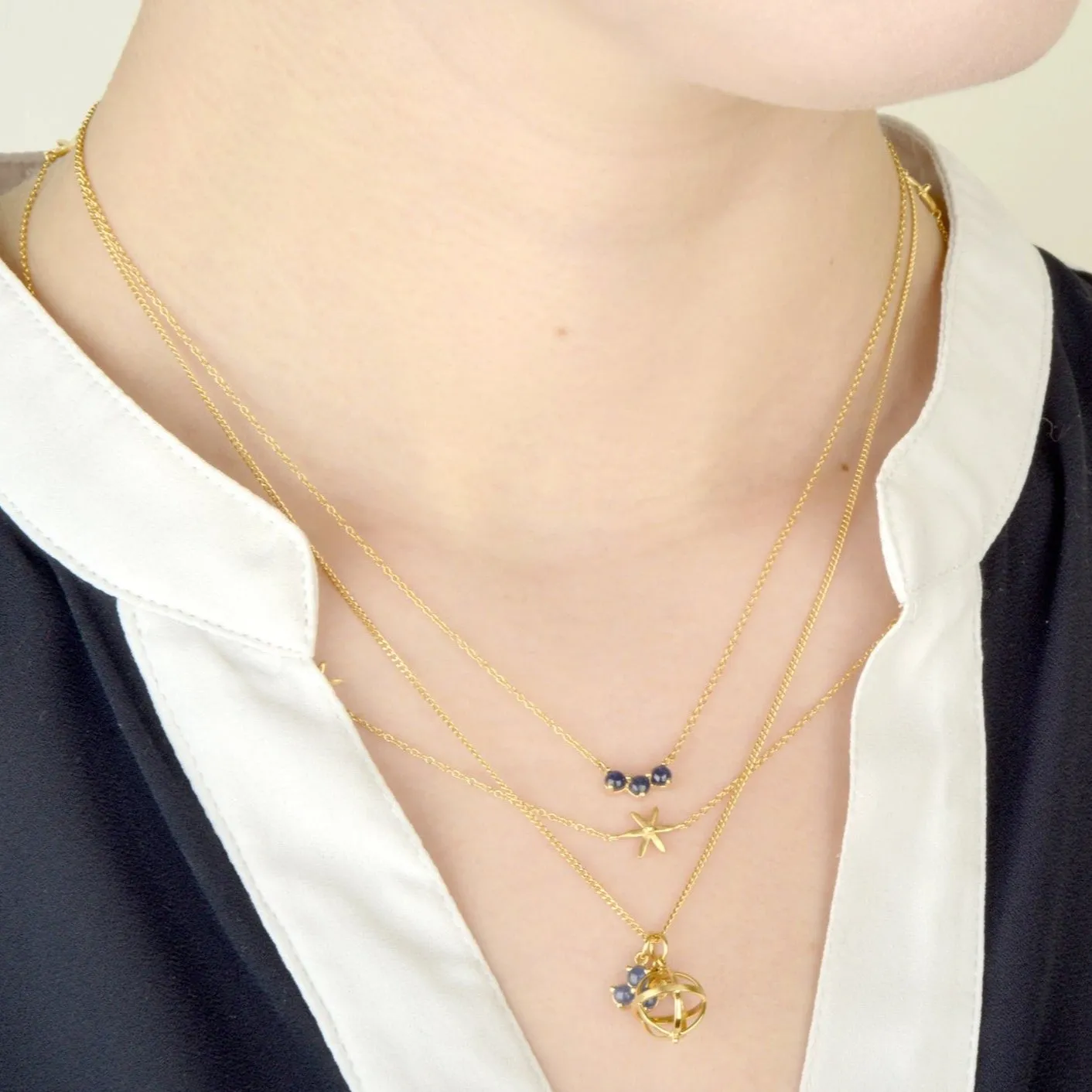 Gemstone Trio Crescent Necklace