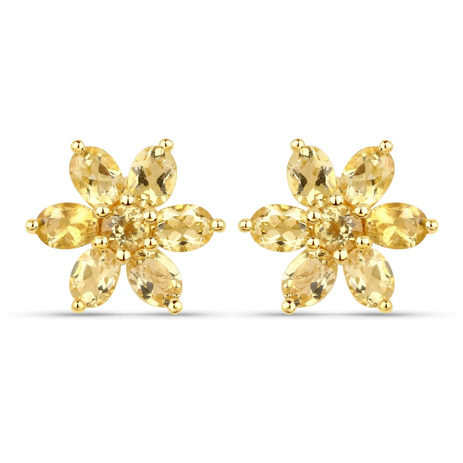 Genuine Citrine Flower Stud Earrings