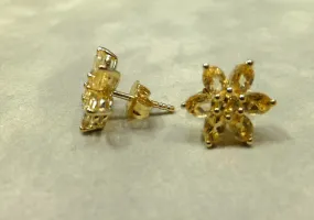 Genuine Citrine Flower Stud Earrings