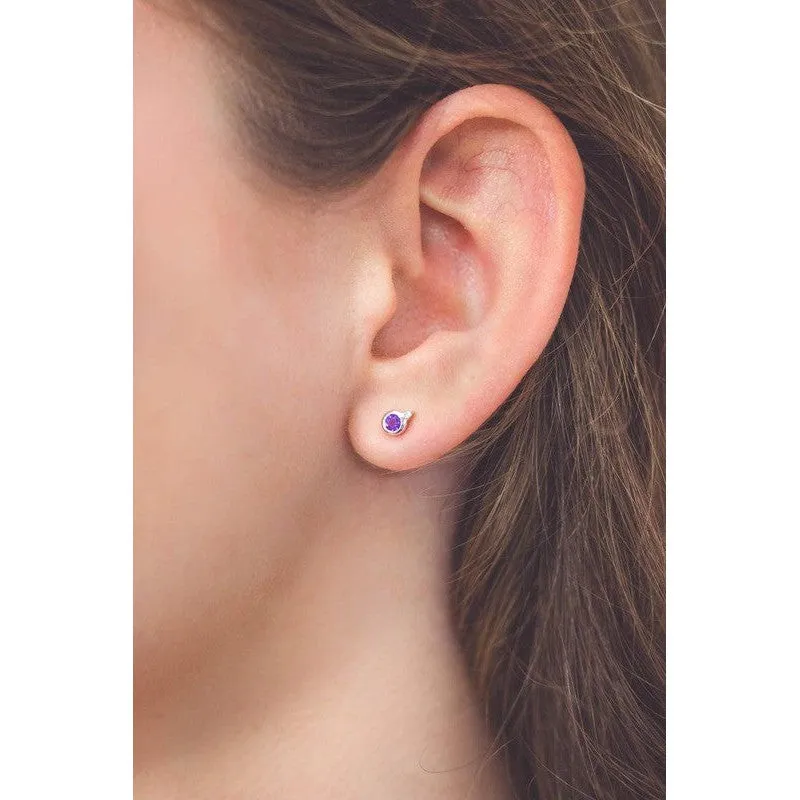 Georgini Natural Amethyst and Two Natural Diamond February Earrings - Silver