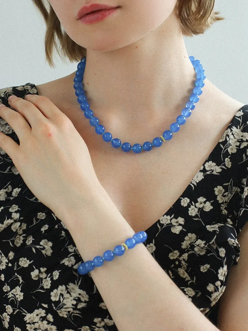 Glacier Blue Onyx Small Fresh Beaded Bracelet