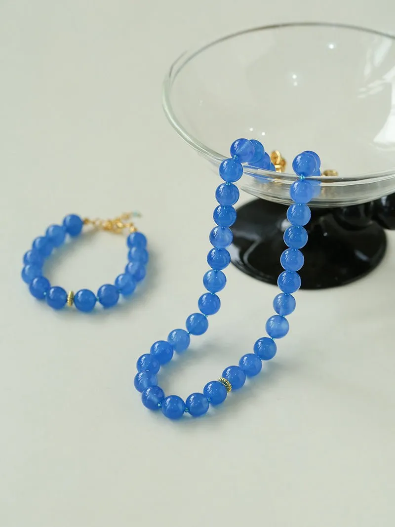 Glacier Blue Onyx Small Fresh Beaded Bracelet