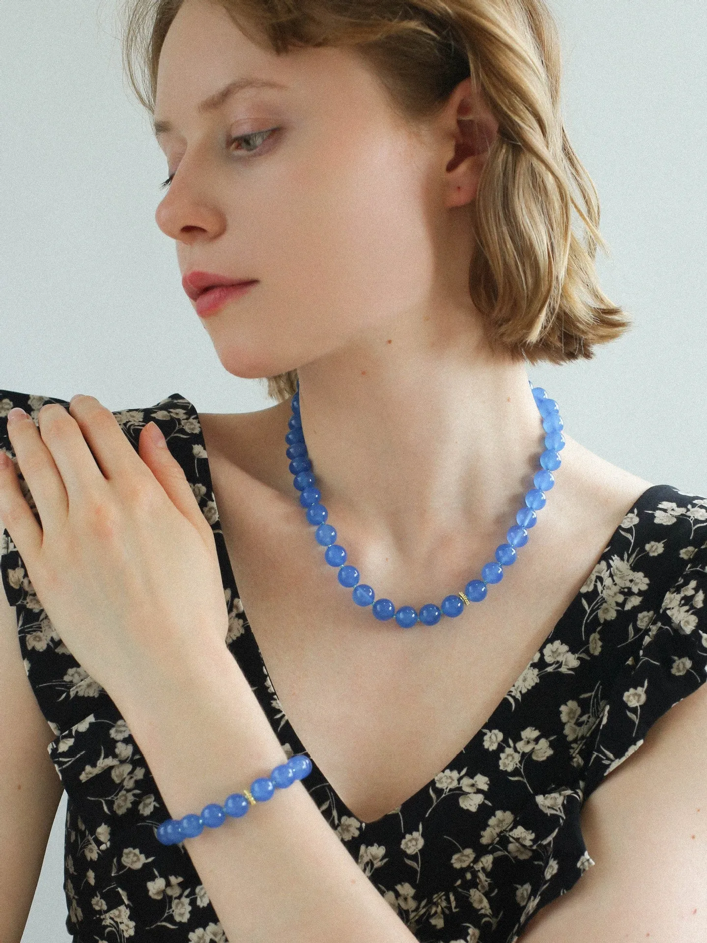 Glacier Blue Onyx Small Fresh Beaded Bracelet