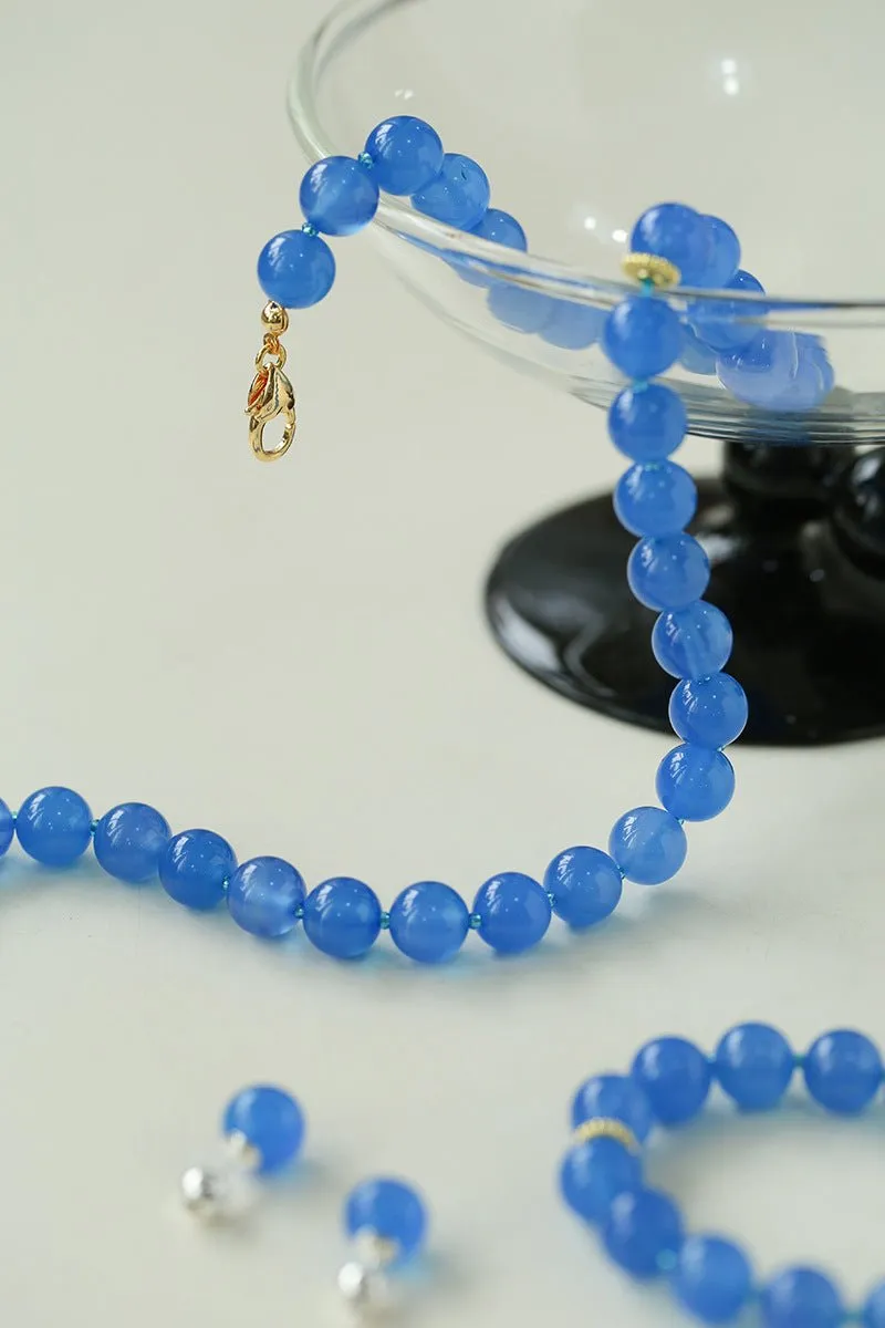 Glacier Blue Onyx Small Fresh Beaded Bracelet