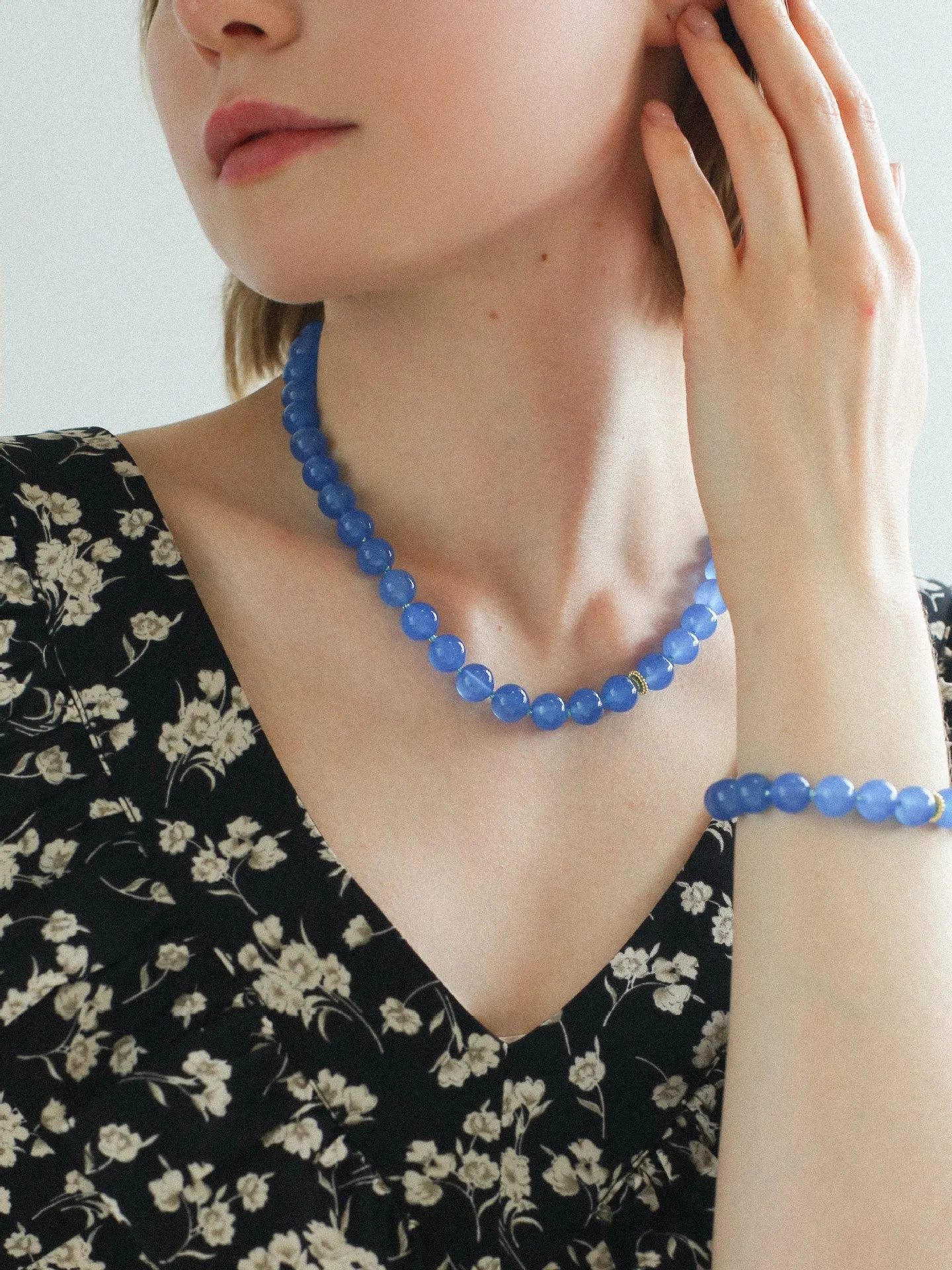 Glacier Blue Onyx Small Fresh Beaded Bracelet