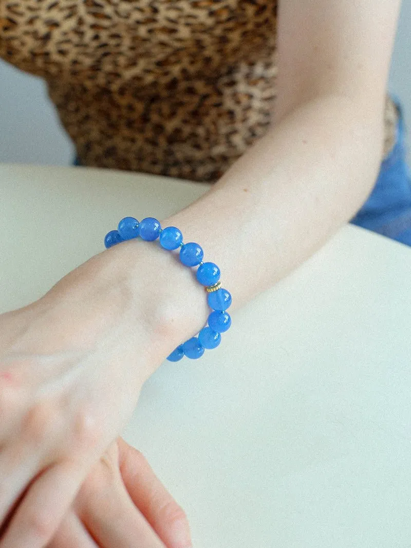 Glacier Blue Onyx Small Fresh Beaded Bracelet