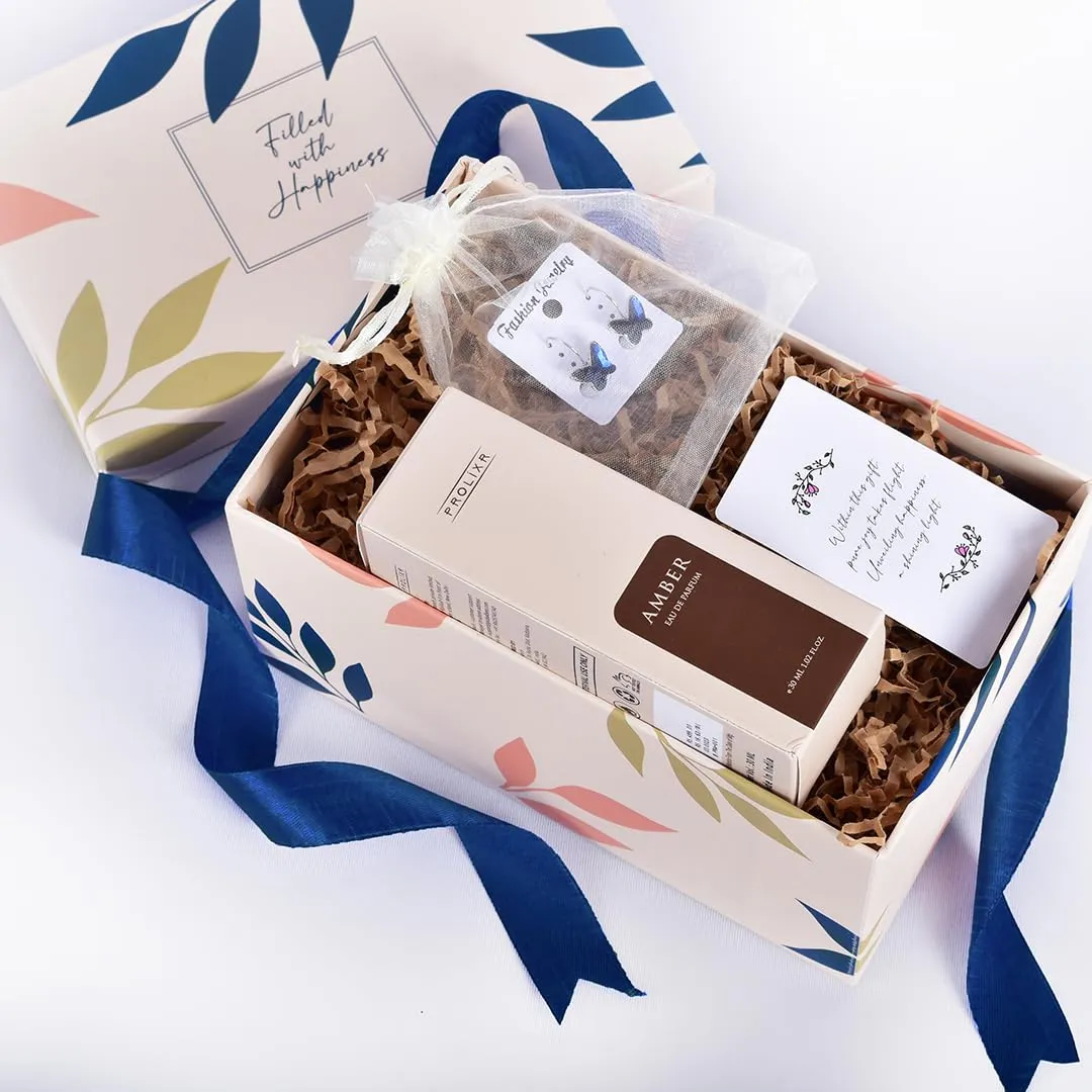 Gleevers Scented Glamour Gift for Women |Gift Box pack of 2 with Amber Perfume (30 ml) and Butterfly Earring | Birthday Gift, Anniversary Gift, Valentine Gift, Secret Santa Gifts