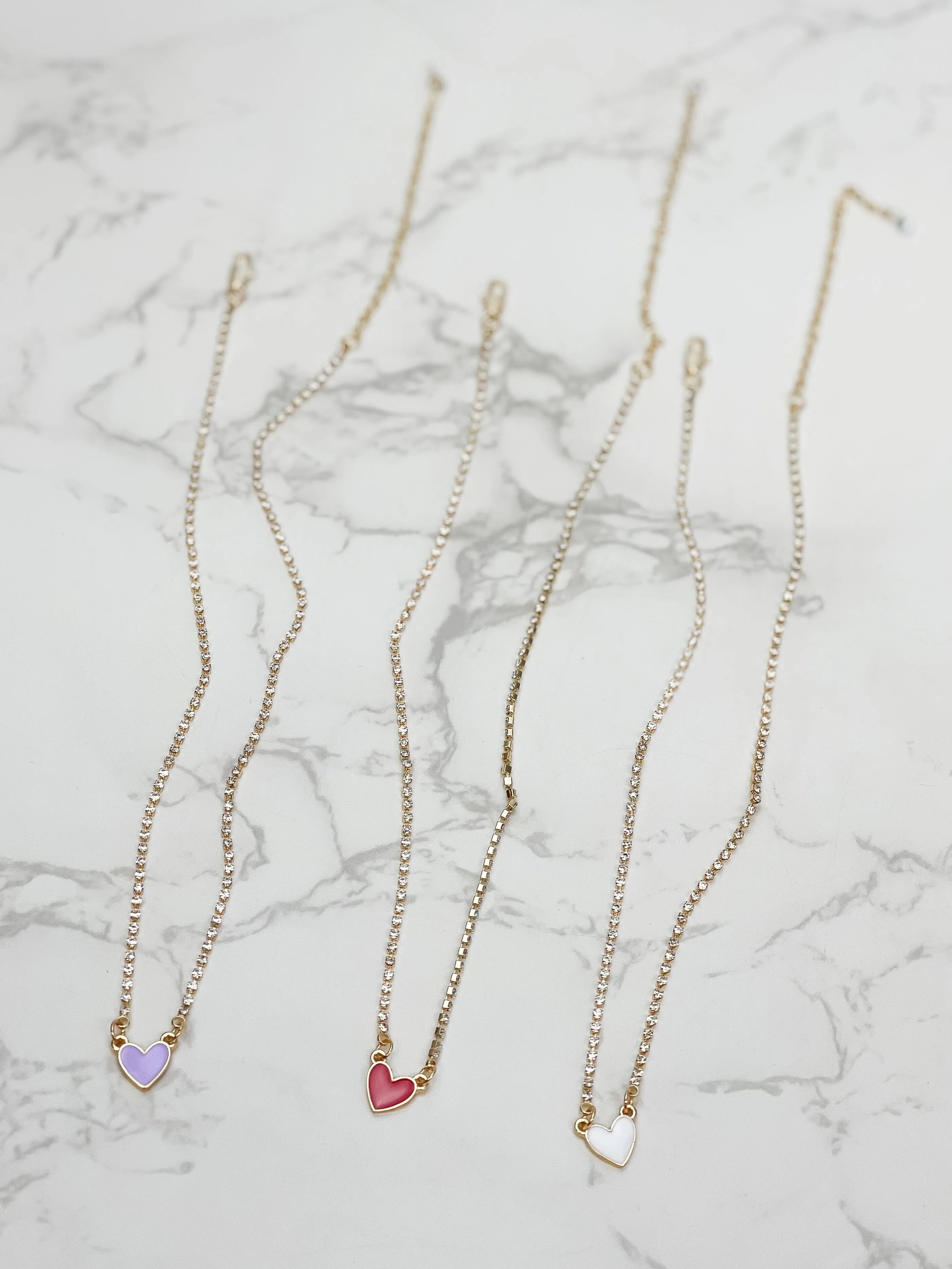 Glitzy Chain Heart Necklace - Red