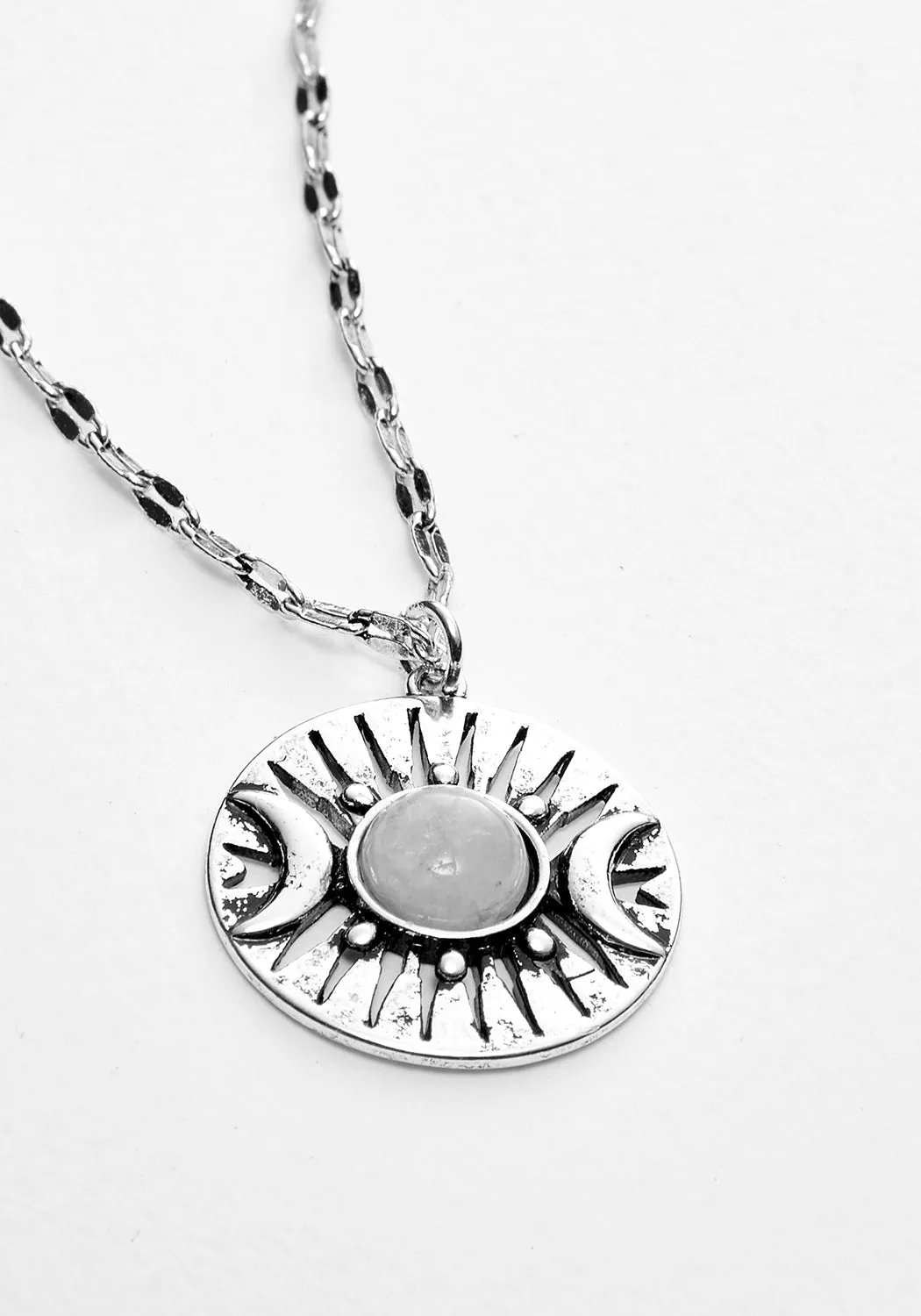 GODDESS TRIPLE MOON MOONSTONE PENDANT NECKLACE