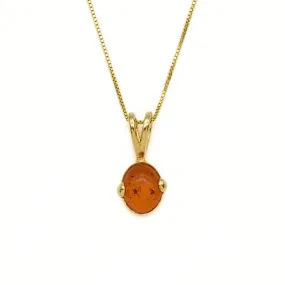 Gold Amber Pendant - Natural Amber Necklace - Gold Oval Necklace