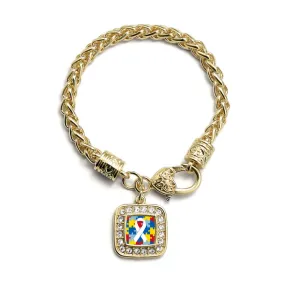Gold Autism Jigsaw Puzzle Square Charm Braided Bracelet