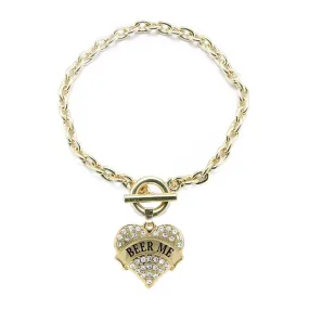 Gold Beer Me Pave Heart Charm Toggle Bracelet