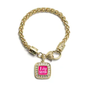 Gold Big Sister Square Charm Braided Bracelet
