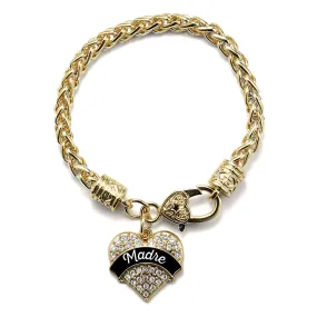 Gold Black and White Madre Pave Heart Charm Braided Bracelet