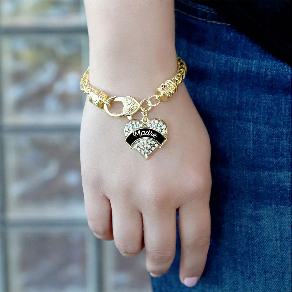 Gold Black and White Madre Pave Heart Charm Braided Bracelet