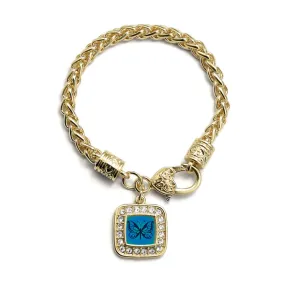 Gold Blue Butterfly Square Charm Braided Bracelet