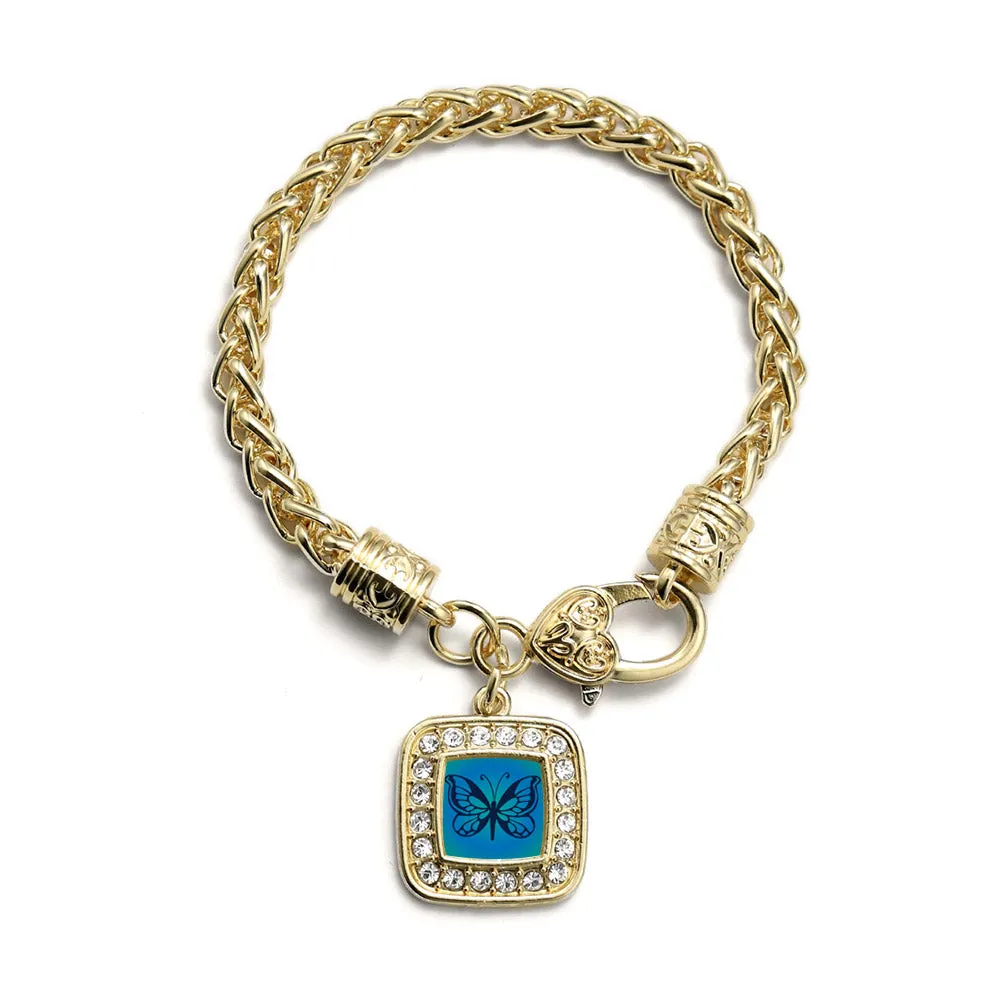 Gold Blue Butterfly Square Charm Braided Bracelet