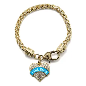 Gold Blue Girl Boss Pave Heart Charm Braided Bracelet