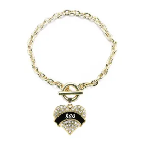 Gold Boo Pave Heart Charm Toggle Bracelet