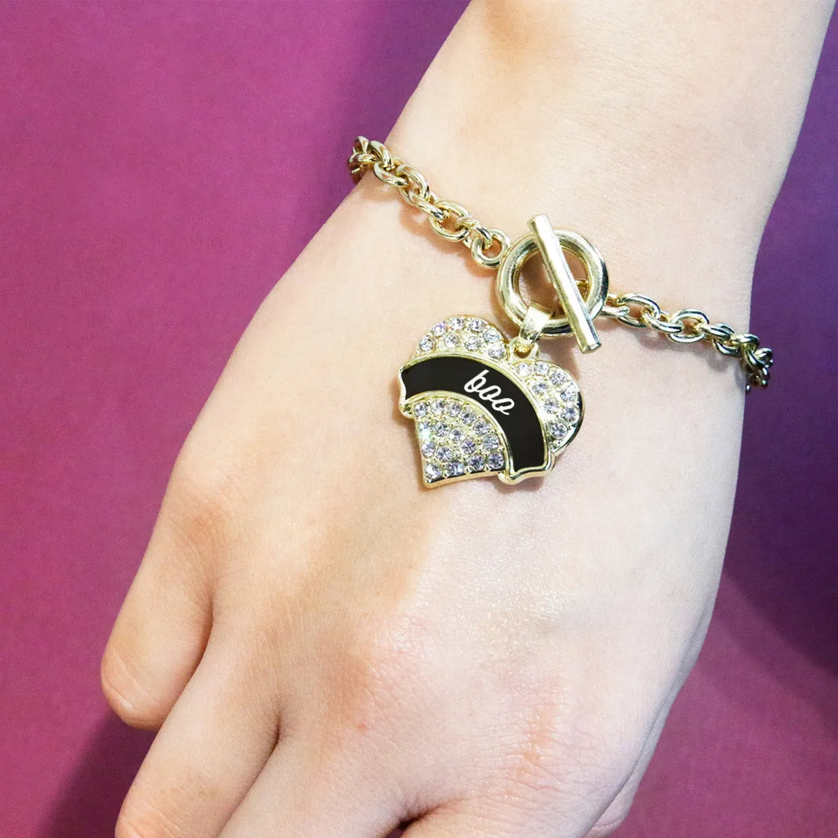 Gold Boo Pave Heart Charm Toggle Bracelet